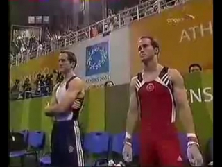 one of the best gymnasts in the world alexei nemov at the olympic games in athens (2004).