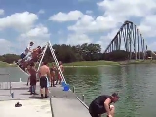 jumping from a swing into the water